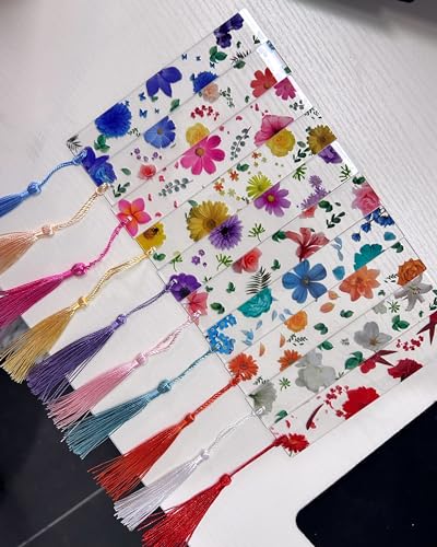 10 Sets Flower Acrylic Book Markers for Women Transparent Acrylic Bookmarks Cute Floral Bookmarks with Colorful Tassels for Women Teacher Kids Book Lovers, 10 Styles