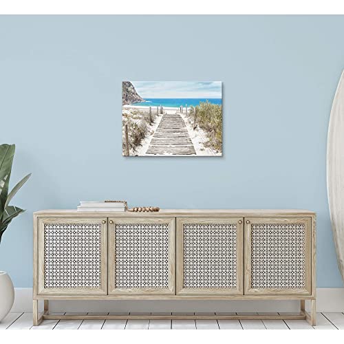 Beach Wall Art Canvas Artwork: Coastal Ocean Scene Picture Decor Modern Panoramic Seascape Wave Seaside Prints Contemporary Nature Landscape Boardwalk Scenic Painting for Living Room Bedroom Office - color: Boardwalk, size: 24"L x 18"W