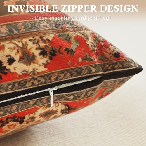 Vintage Floral Soft Velvet Throw Pillow Covers 18x18 in Boho - color: Black, size: 18" x 18" (Pack of 2)
