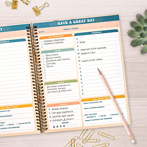 Undated Daily Planner Notebook 8.5x11, To Do List Notebook, Habit Tracker Journal, A4 Large Hardcover Spiral Schedule Notebook Planner, Retro Aesthetic Daily Planner Undated for Students Girls Teens - color: Happy Face