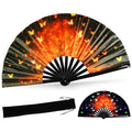 SYNTECSO Folding Hand Fan for Rave, UV Glow Clack Fan - color: Trees of Fire