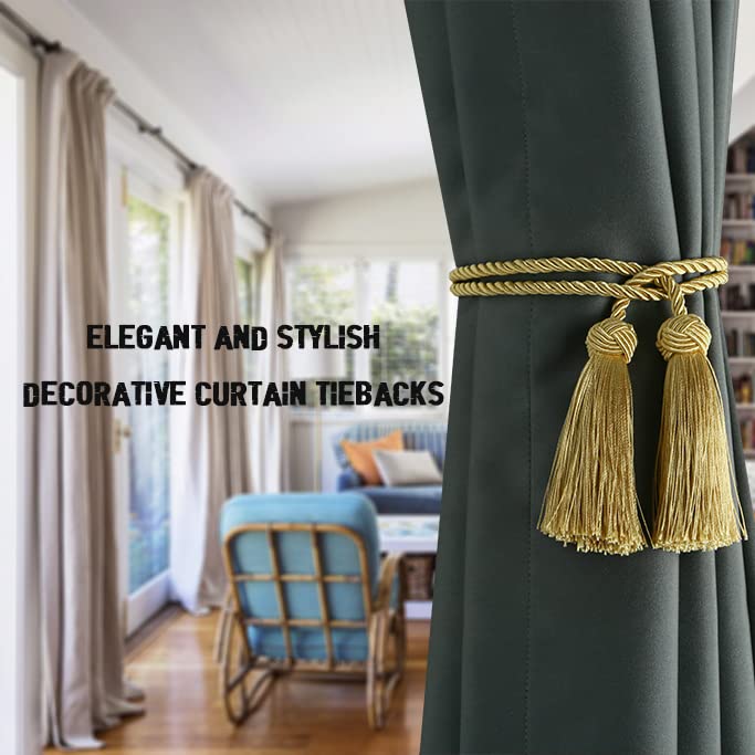 BEL AVENIR 2 Pack Handmade Rope Tassel Curtain Tiebacks - color: Gold, size: 2 Pack
