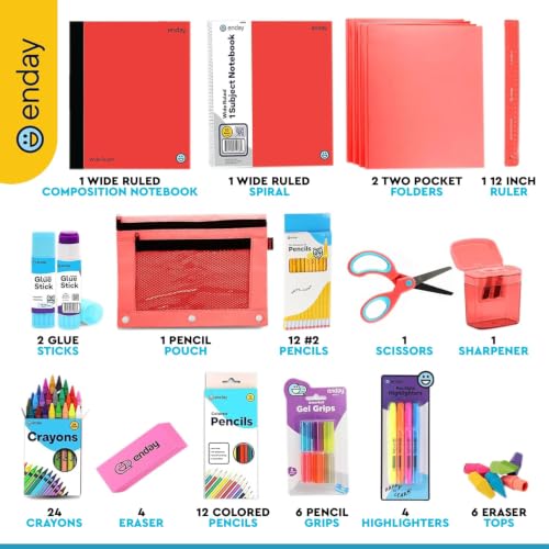 Enday Back to School Supplies for Kids, School Supply Box Grades K-5 (Red, 12 Kits) - color: Red, size: 12 Kits