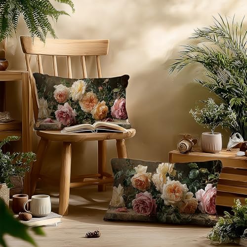 Vintage Floral Rectangle Pillow Throw Cover 20x12 Decor, Shabby Chic Rustic Cottagecore Decorative Throw Pillow Covers Double-Sided Set of 2 - color: A-rose-7, size: 20" x 12" (Pack of 1)