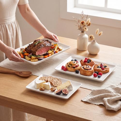 Kassel Ceramic Serving Platter Set 16”/14”/12” White Porcelain Serveware for Parties & Entertaining - Decorative Oven-Safe Serving Dishes & Platters for Food, Cookies, Meat & Turkey Rectangular Large - size: Large Rectangular 16”/14”/12”