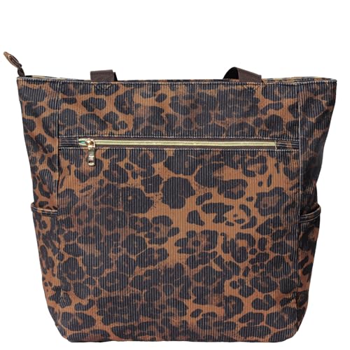 ESVAN Original Floral Water Resistant Large Tote Bag Shoulder Bag for Gym Beach Travel Daily Bags Upgraded - color: Corduroy Leopard Print
