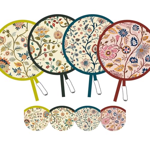 4 Pack Mughal Blooms Foldable Hand Fans, Pocket-Sized Round Fans for Travel, Events, Indoor & Outdoor (Mughal Blooms) - style: Mughal Blooms