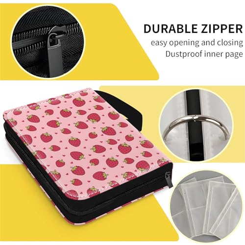 Card Binder 400 Pockets, 50 Sleeves Large Binder Trading Cards Holder 4 Pocket, Storage Organizer, Album Folder Case Protector Collector Gift Pink Cute Strawberry - color: Pink Cute Strawberry, size: 4 Pocket