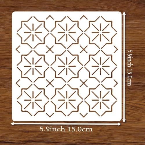 Sashiko Stencil 9pcs Reusable Plastic Templates 5.9 * 5.9 Inch Reusable Stencils Hand Quilting Stencils Embroidery Pattern Sewing Craft Paint Template - color: 9pcs