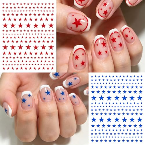 9 Sheets 4th of July Nail Stickers, Patriotic Red White and Blue Star Nail Decals Self-Adhesive Star Nails Stickers for Independence Day Memoria Day DIY Manicure Decorations for Women