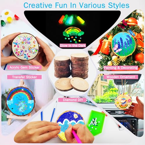 KIRKOTOY Wooden Painting Crafts Kit for Kids with Glow in The Dark