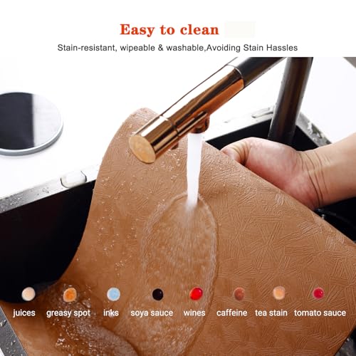 Light Brown Vinyl Placemats Set of 6 Waterproof Wipeable Table Mat - color: Light Brown