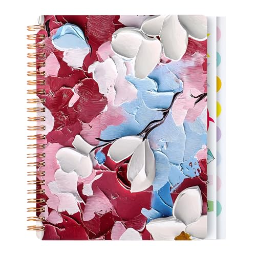 Spiral Notebook for Women, 8.25" x 6.25" Journal with Durable Hardcover and 160 Lined Pages with Large Pockets - Perfect to Stay Organized and Boost Productivity at Work or School(flowers-F) - color: flowers-F
