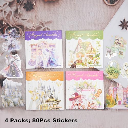 80 Pcs Gold Foil Magical Fantasy Stickers for Scrapbooking - color: Enchanted Archives