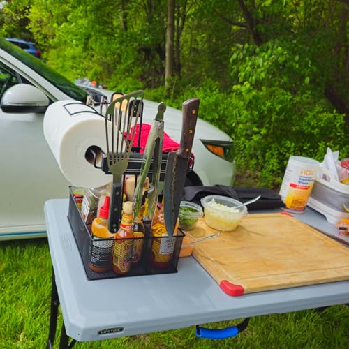 Geesta Grill Caddy for Outdoor Grill, BBQ Picnic Camping Caddy with Paper Towel Holder & Magnetic Tool Holder, Condiment Storage Utensil Kitchen Organizer for RV Camper, Tailgate Accessories