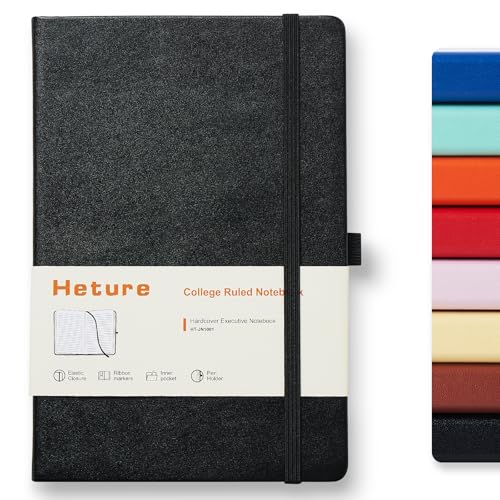 Heture Hardcover Notebooks, A5 Lined Journals Notebook for Writing 160 Pages, 8.2 x 5.5 inch, Classic Ruled Notebooks for College/Work/Travel (Black, 1 Pack) - color: Black, size: 1 Pack