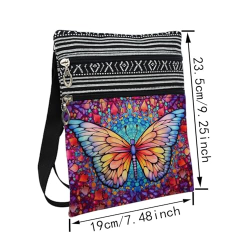 Stained Glass Pattern Crossbody Handbag with Zipper Butterfly World Tree Bee Aesthetic Present for Woman - color: Pink Butterfly