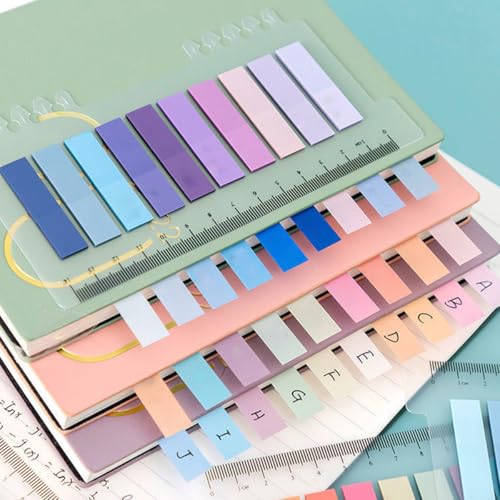 8PACK Sticky Tabs, Transparent Sticky Notes Flags Pastel Book Tabs Writable Annotation Tabs Morandi Page Markers Clear Index Tabs with Ruler Translucent Index Stickers for Books Office Supplies