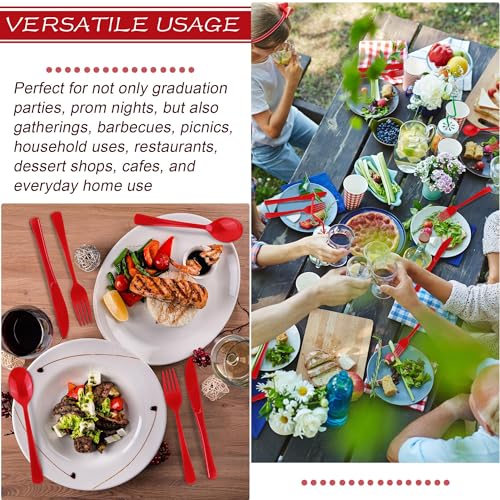 Kochorie 300 Pieces Red Plastic Silverware, Heavy Duty Plastic Cutlery Set - color: Red
