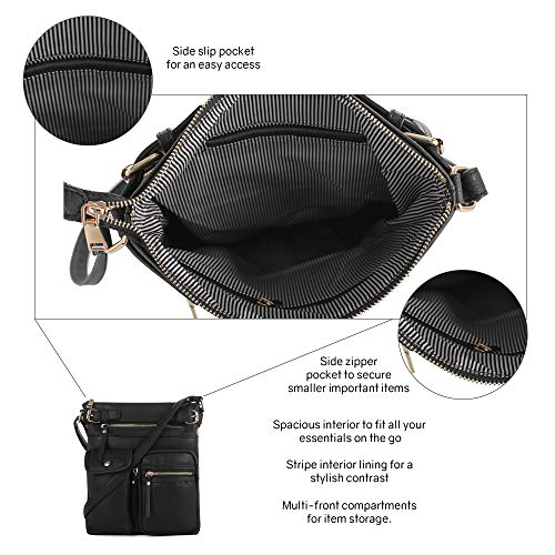SG SUGU Katie Lightweight Medium Crossbody Bag Shoulder Bag with Multi Pocket for Women - color: Black