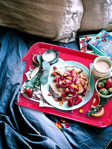 KAQAHIDO Large Melamine Serving Trays for Eating, Set of 2, Red - color: Red