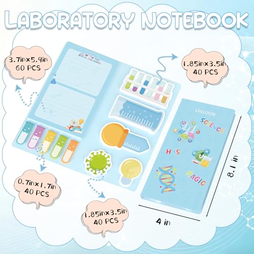 Science Sticky Notes Set, 360 Sheets Cute Cartoon Science Self-Stick Notes Pads Laboratory Themed Memo Pads Chemistry Page Markers for Home Office Supplies - style: Science