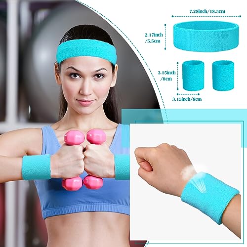 Sweatbands and Wristbands Set, Women, Men - color: Neon Blue