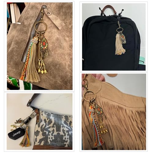 Boho Keychain, Tassels, Purse Charms for Handbags, Gift for Women - color: Bronze