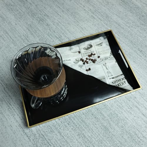 Spsyrine Black Decorative Serving Tray with Handles, Elegant Plastic Coffee Table Tray for Ottoman, Living Room, Home Decor 15.6" X 10.2" - color: Black