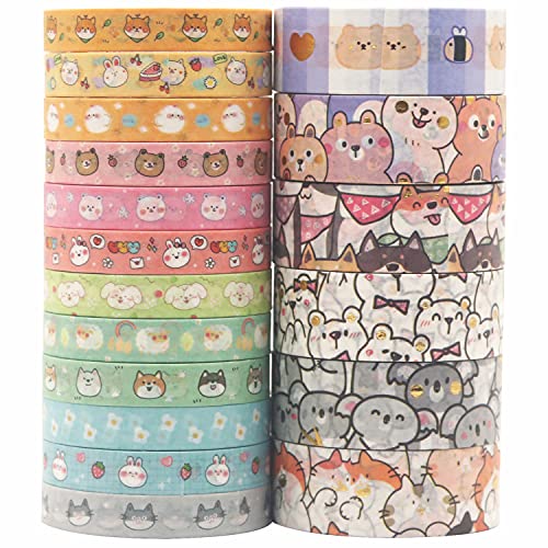 Cute Pets Washi Tape Set 18 Rolls Skinny Gold Embellishment Decorative Masking Tapes for Arts, DIY Crafts, Journals, Planners, Scrapbook, Wrapping (Puppies) (Puppies) - color: Puppies