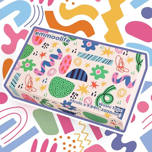 emmoolife 35 Rolls Washi Tape Set, Colorful Cute Floral Writable Decorative Tapes for Scrapbooking and Journaling, Junk Journal Supplies, Bullet Journaling for Women Girl 5-30mm Wide 9.84ft Long/Roll - style: Colorful Canvas