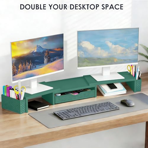 Spacrea Dual Monitor Stand Riser with Drawer and 2 Pen Holders - color: Dark Gree
