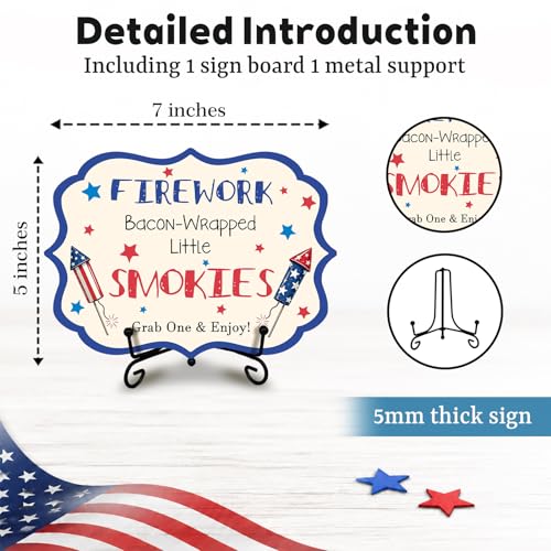 Independence Day Wooden Hot Dog Sign with Metal Stand, Patriotic 5 x 7 Inch Buffet Table Decor for BBQ Party, Restaurant, Food Truck, Table top Food Display - A07 - color: DLR A07