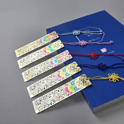 Korean Bookmark 5 Pack with Tassels, Traditional Design Page Holder, Cute Bookmarks for Women, Book Stuff, Reading Accessories for Book Lovers, Bible Bookmarks, Unique Korean Gifts - color: Multicolor