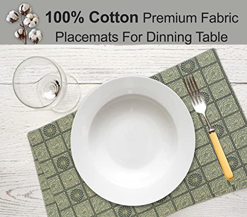 Ruvanti Placemats Set of 6, 100% Cotton Place Mats of 13"x19", Floral Tiles - color: Floral Tiles