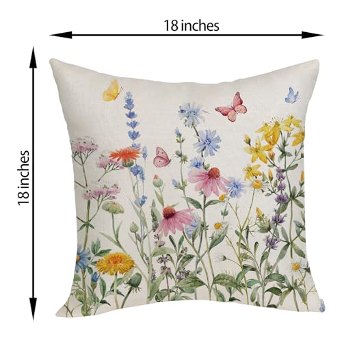 Spring Floral Pillow Covers 18x18 Pack of 2 Botanical Herbs Flower Throw Pillow Covers Outdoor Decoration Pillowcase Farmhouse Decorative Square Linen Cushion Case for Couch Sofa - color: Botanical Herbs 1, size: 18" x 18" (Pack of 2)
