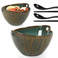 Ceramic Ramen Bowl with Chopsticks and Spoons Set, 6.7 Inch Noodle Bowl Set for Pho Udon Soba, Set of 2 (Ocean Blue) - color: Ocean Blue