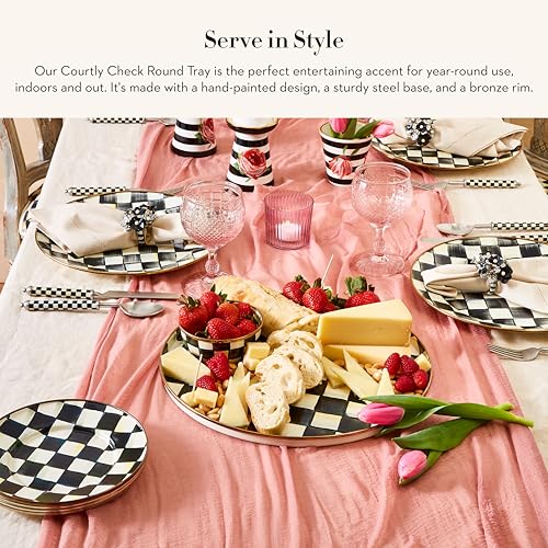 MACKENZIE-CHILDS Enamel Round Tray, Black-and-White Courtly Check - color: Courtly Check