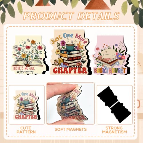 Wxiben Book Lover Magnetic Bookmark - 9Pcs Flower Book Mark Magnets Cute Cat Floral Bookmarks Magnetic Bookish Magnets Book Markers Page Clip Gifts for Women Teen Students Teacher Reading Office - style: Book Lover