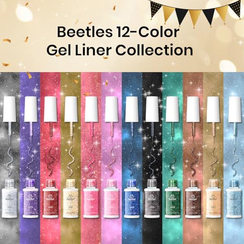 Beetles Nail Art Gel Liner Polish 12 Colors Reflective Glitter - color: B - Multicolor-12