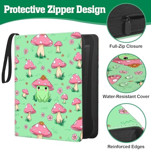 Top Loader Binder, 9-Pocket Trading Card Album, Holds 360 Top Loaders - color: Green Mushroom Frog