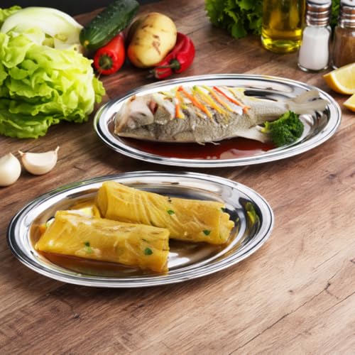 Chandler Stainless Steel Serving Tray 18 Inches | platters and trays for parties, Premium Oval Silver Platter for Serving Food, Party Trays, Turkey Platter - size: 18 Inches