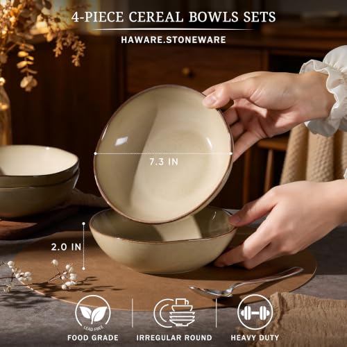 HaWare Cereal Bowls, 26oz Stoneware Serving Bowls Set of 4, for Salad Pasta - color: Reactive Sandy Khaki
