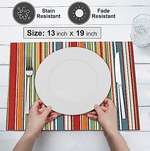 Ruvanti Placemats Set of 6, 100% Cotton Place Mats of 13"x19", Multi Stripe - color: Multi Stripe