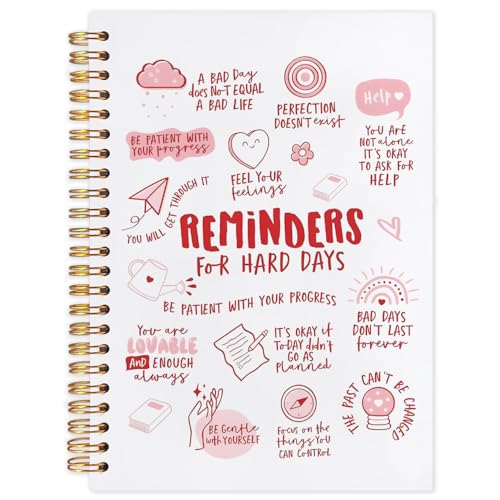 Daily Affirmations Inspirational Notebook, Motivational Quote Journal, Reminders for Hard Days Positive Affirmation Preppy Pink Spiral Notebook Journal for Note Taking, 5.5x8.3 Inch - color: reminders for hard days