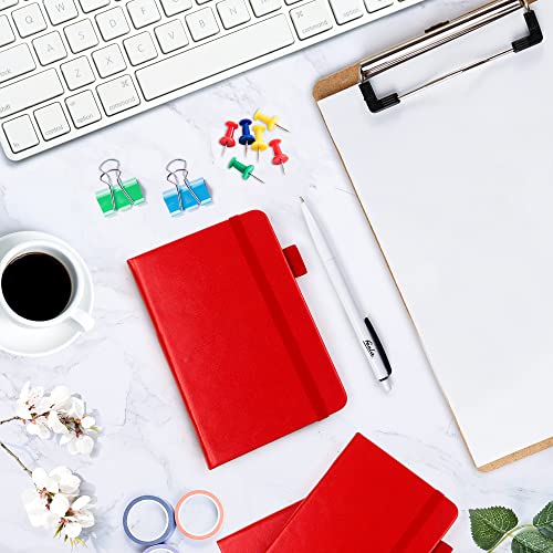 feela 3 Pack Pocket Notebook Journals with 3 Black Pens, A6 Mini Cute Small Journal Notebook Bulk Hardcover College Ruled Notepad with Pen Holder for Office School Supplies, 3.5”x 5.5”, Red - color: A6 3 Red