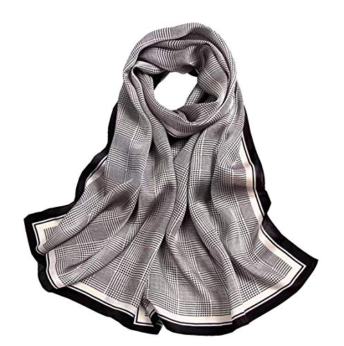ANDANTINO 100% Silk Long Scarf-Women Large Oblong Shawls with Gift Packed - color: Check-earth Tone