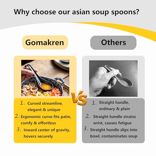 Gomakren Asian Soup Spoons, Ramen Spoons Set of 6 with Long Handle, Black - color: Black