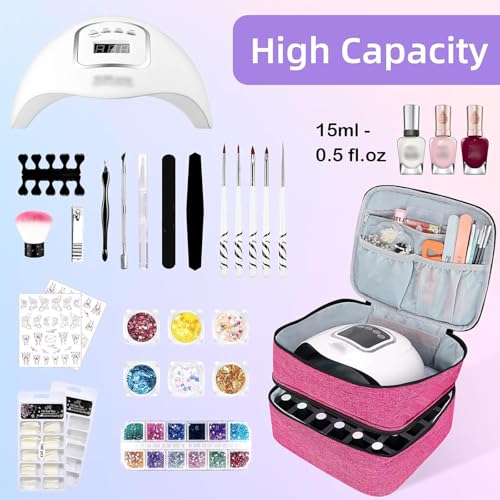 ALSLEA Nail Polish Organizer Holds 30 Bottles (15ml - 0.5 fl.oz) Double-layer Gel Nail Polish Kit Case, Nail Holder for Nail Lamp, Portable Nail Organizer and Storage for Nail Supplies (Rose) - color: Rose, size: 30 slots