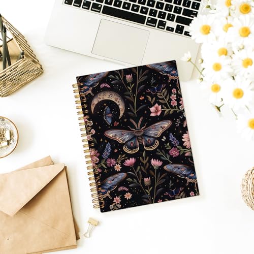 Floral Butterfly Spiral Notebook, Moody Dark Notebook, Witchy Journal, Vintage Boho Journal, Gothic Witchy Hardcover Notebook Gifts 5.5x8.3 - color: Moth